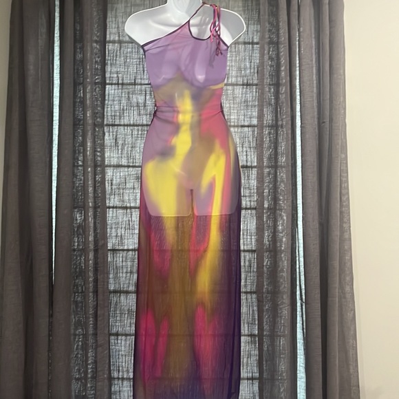 Beautiful, sheer swimsuit, cover up. One shoulder maxi length. Size M - Picture 6 of 8